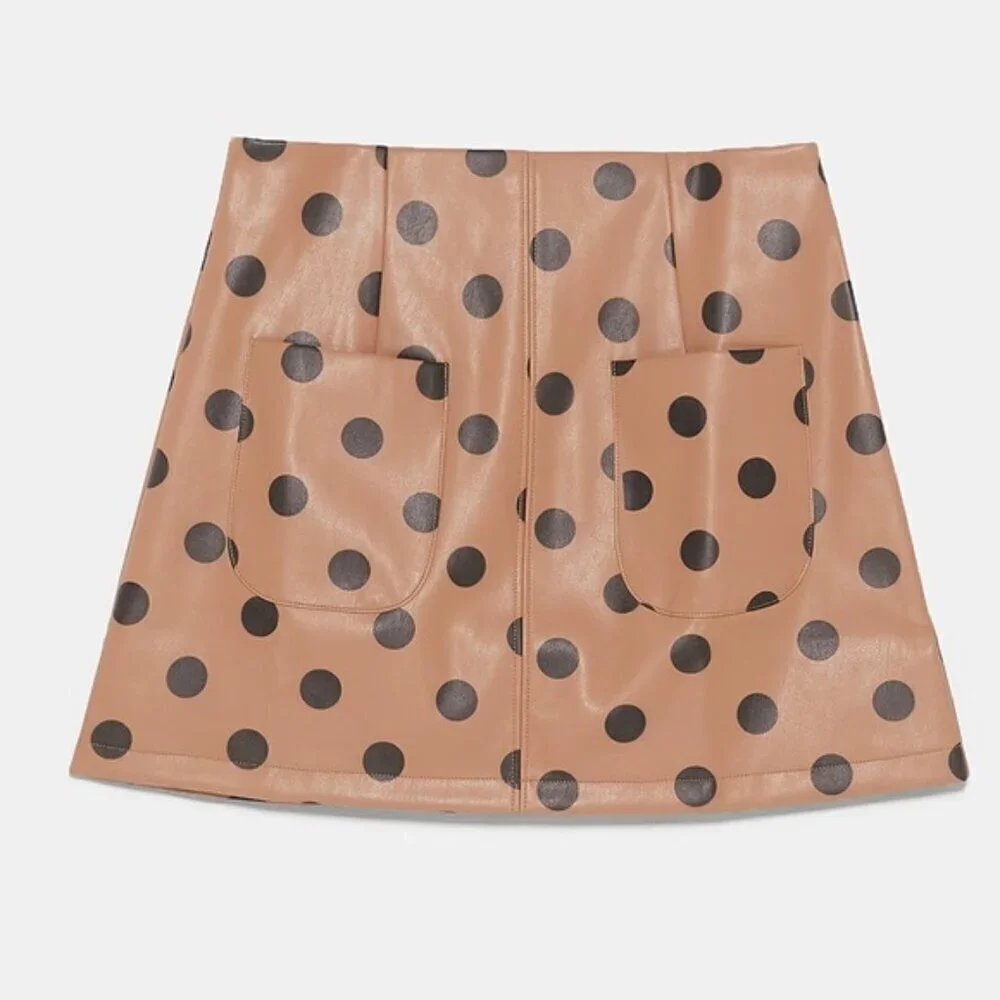 Zara Faux Leather Polka Dot Mini Skirt Size Small